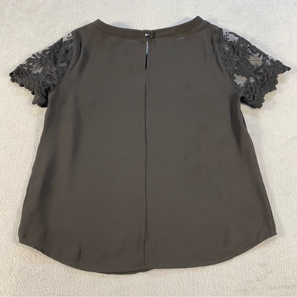 Lush Women’s Black Lace Sheer Short Sleeves Top, Round Neck, size XS - Picture 3 of 7